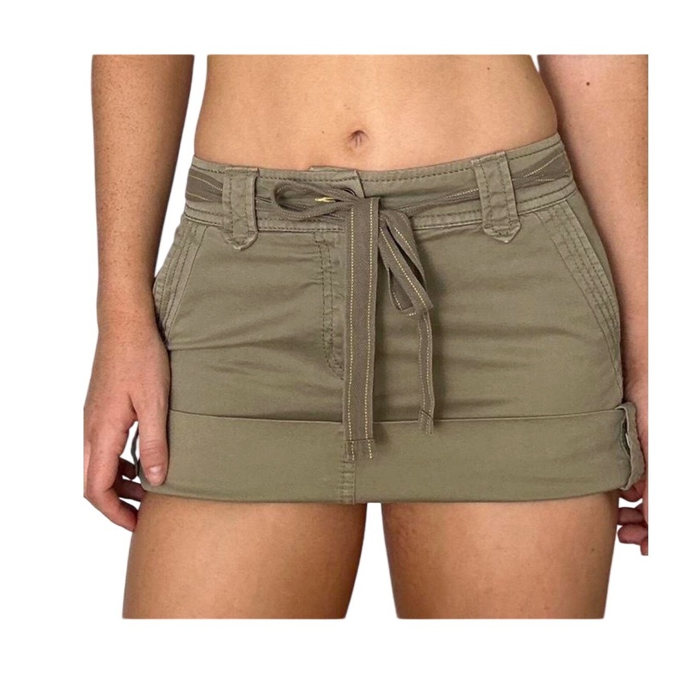 Gap Vintage 2007 Khaki Mini Skirt Olive Green Cotton Cargo Utility Y2K Size 10
